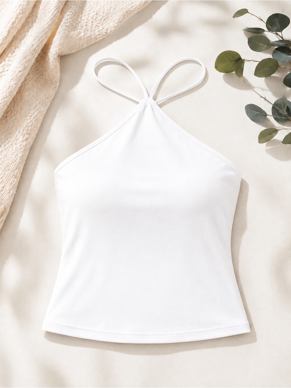 White Halter Tank Top - Women